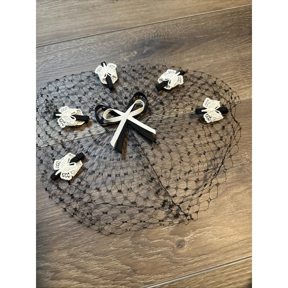 Vintage Women's Black Fascinator Hat With Bows And Butterflies Union Made Denver